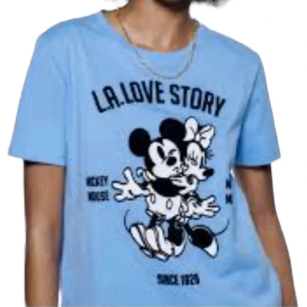 Zara Disney Blue L.A Love story Minnie Mouse T-Shirt Sz S - Picture 3 of 12